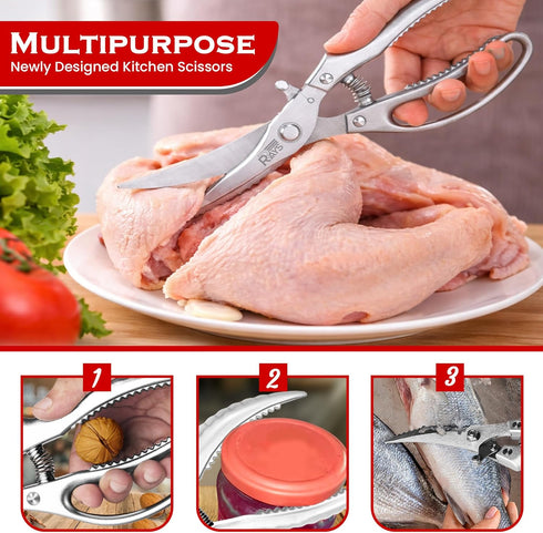 Heavy Duty Poultry Shears Meat Shears with Non-Slip Handle | Kitchen Shears for Chicken, Turkey, Bone, Vegetables