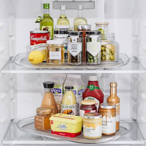 LAMU 2Pack Lazy Susan Turntable Organizer for Refrigerator, Rotating Rectangular Storage for Cabinet, Pantry, Clear