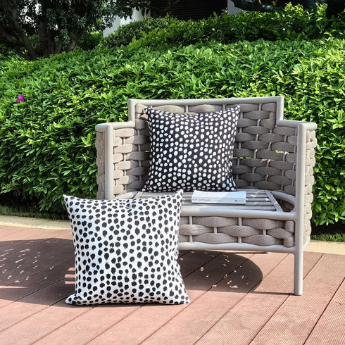 Outdoor Pillow Covers 18x18 Set of 2, Black Polka Dot Waterproof Decorative Cases for Summer Outdoor Sofa Bed Cushion