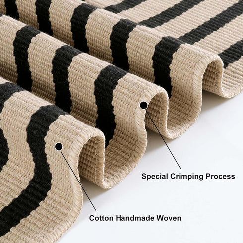 Black and Tan Outdoor Rug 24"x35", Washable Reversible Striped Door Mat, Hand-Woven Farmhouse Throw Rug