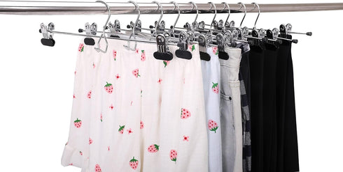 6 Quality Heavy Duty Pants Hangers, Extra Wide Adjustable Clips, Multi Stackable Add on Hangers, Chrome