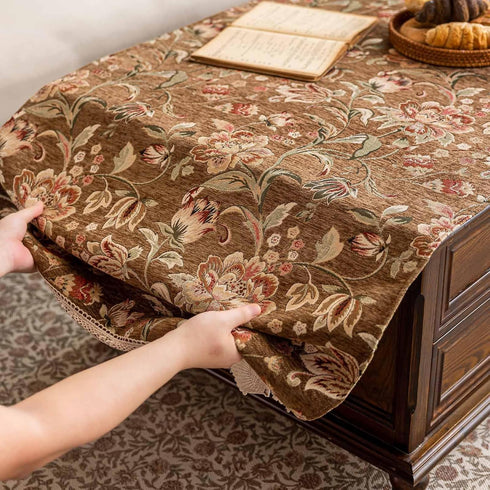 Floral,63" 23.7" Luxury Chenille Coffee Table Cover Non-Slip Silicone Backing Heavyweight French Jacquard Table Cloth