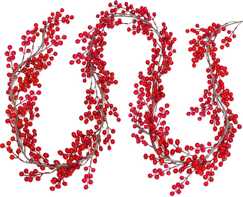 Lulu Home Red Berry Garland, 8.9FT Flexible Artificial Christmas Holly Berry Vine,