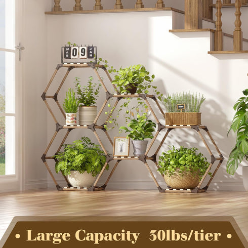7 Tikea Plant Stand Indoor Outdoor Hexagonal Plant Stand for Multiple Plants Indoor Large Wooden Plant Shelf Tiered