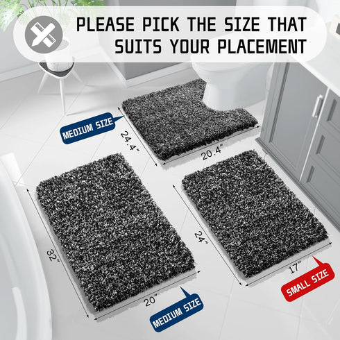 Yimobra Fluffy Bath Rug Set - Shaggy Non-Slip Bathroom Rugs, Machine Washable, 24x17+32x20 Inches, Black and White