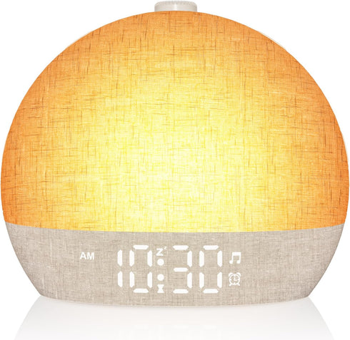 ARUQO Wake Up Light Sunrise Alarm Clock, White Noise Sound Machine with 30