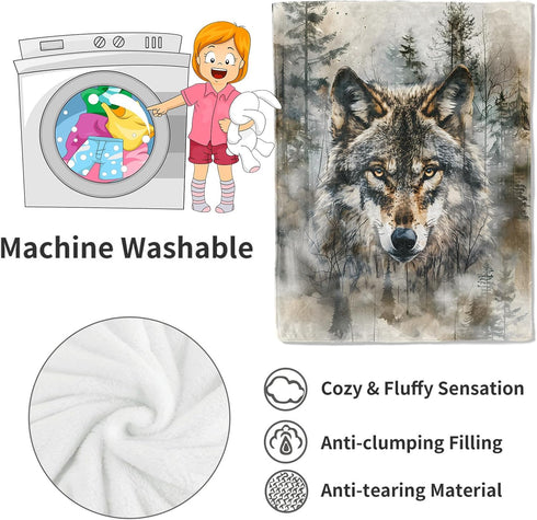 Cozy 60x80in Cool Wolf Blanket Majestic Forest Throw Blankets,Birthday Gifts for Kids Men Women & Wildlife