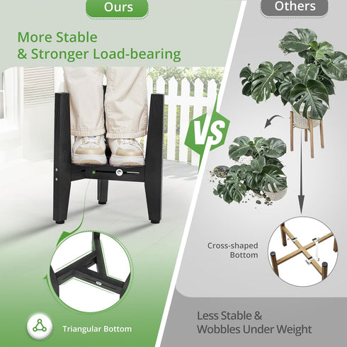 8-12 Inch LUE BONA HDPS Plant Stand Indoor Outdoor, Adjustable Mid Century Modern Stand for Plants Pots, Black