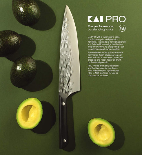 Kai PRO 6" Chef’s Knife, Hand Sharpened Kitchen Knife, Japanese AUS6M Stainless Steel Blade, Full-Tang POM Handle