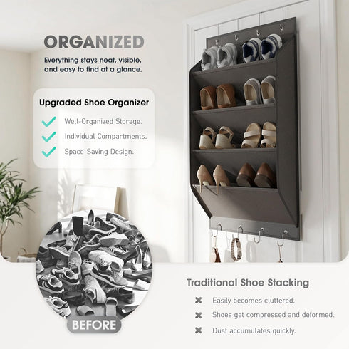 WVM Closet Over The Door Shoe Organizer with Large Deep Pockets, Hanging Shoe Rack for Large Shoes, Boots