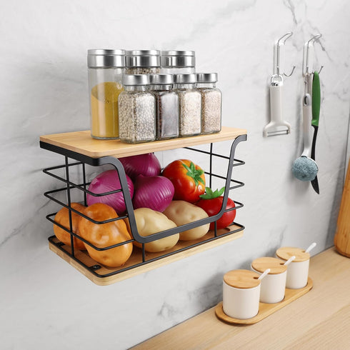 Counter ALOCEO Large Wire Basket for Kitchen Pantry, Stainless Steel Kitchen Organizer for Potato Onion, Trash Bag