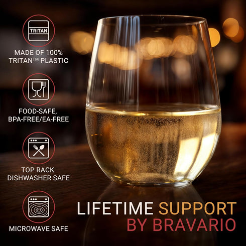 16 oz Stemless Plastic Wine Glasses, Shatterproof Tritan, Reusable, Set of 4, BPA-free, Dishwasher-Safe