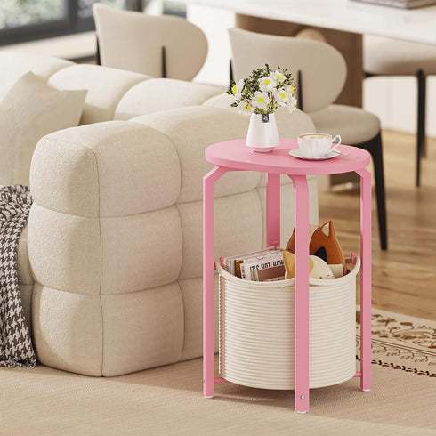 TB01BP093 TUTOTAK Small Side Table, Oval End Table, Night Stand, Bedside Table, Sofa Table with Storage Basket, Living