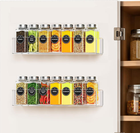 Wall Mounted Acrylic Spice Rack 2 Pack, 12 Inch Clear Pantry Door
