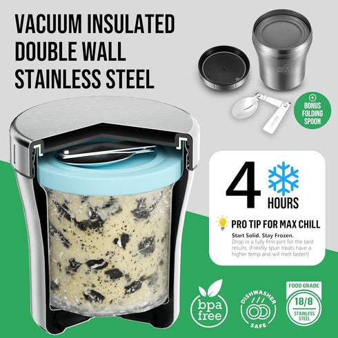 Icy Nest 2 Pack NC299 NC300 NC301 Frozen Ice Cream Pint Cooler for Ninja Creami, Vacuum Insulated Double Wall Stainless