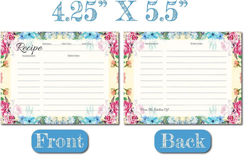 Pioneer Woman Style Floral Recipe Cards: Flower Index Cards, Perfect for Bridal Shower (50, 4.25" x 5.5")