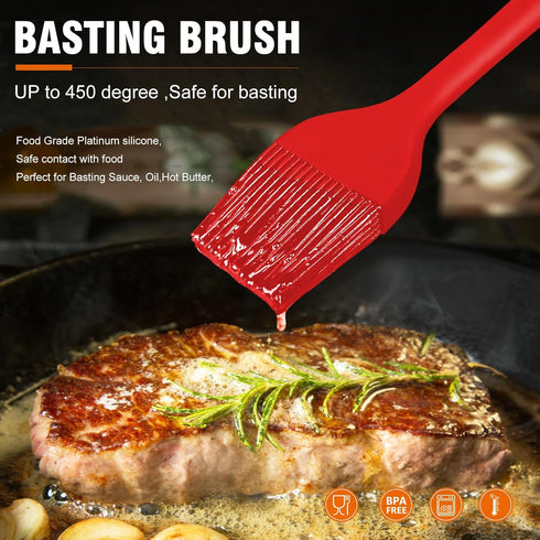 Walfos Silicone Basting Pastry Brush Set - Heat Resistant, Strong Steel Core, Perfect for BBQ Grill Baking, 2 Pcs (Red)