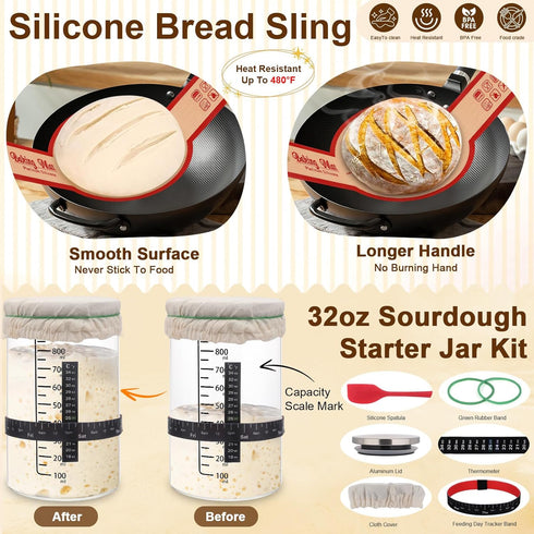 SavEase 9" 10" Sourdough Bread Baking Supplies, Complete Sourdough Starter Kit, Round & Oval Bread Proofing Basket