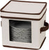 Household Essentials 534 Dinnerware Storage Box, Lid and Handles, Chest for Salad Plates, Natural Canvas with Brown Trim