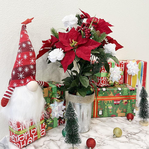 Admired By Nature 18 Stems Artificial Poinsettia Bouquet, Faux Velvet Christmas Flower for Home Decor