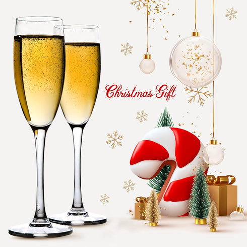 Volarium Champagne Flutes Set of 6, Elegant Crystal Glasses for Sparkling Wine, Perfect for Christmas, Weddings,