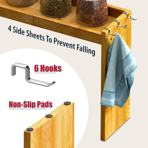 31.5" 6 11.4" Countertop, IIIOIIIA Bamboo Over the Stove Spice Shelf for Kitchen, Spice Rack Organizer Shelf