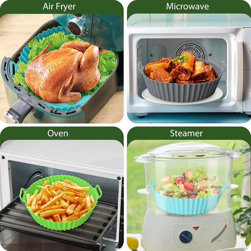 3 Pack Air Fryer Silicone Liners, 8 Inch Reusable Food Grade Basket Liners, Oven Liner Baking Tray Accessories