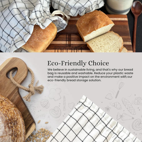 Set Reusable Linen Bread Bags with Bowl Cover - Homemade Bread Storage & Proofing Cover