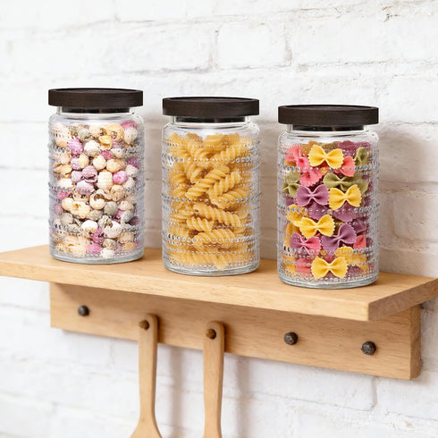 32oz 3 Pack, WACOI Glass Jars with Wood Lids Glass Canisters Glass Jars Food Storage Containers for Candy, Oats
