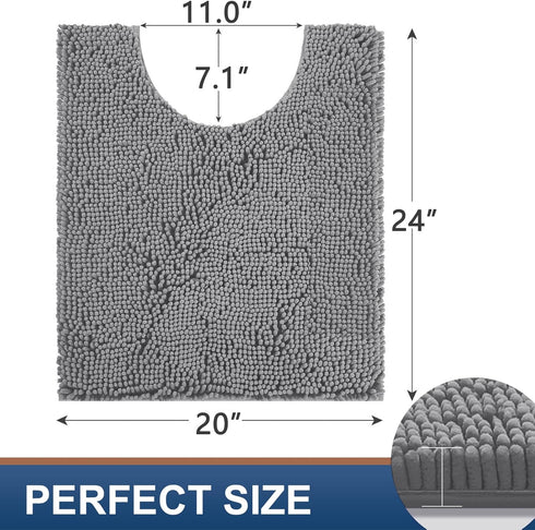 smiry Chenille U-Shaped Toilet Bathroom Rugs, Soft Absorbent Non-Slip Contoured Rugs, Machine Washable Contour Bath Mats for Bathroom Toilet (24"x20", Dark Grey)