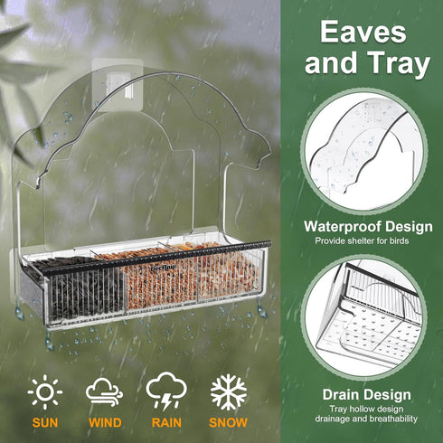 Window Bird Feeders for Outside, Clear Acrylic Bird Feeder with 3 Strong Adhesive Sheets for Wild Bird Watching