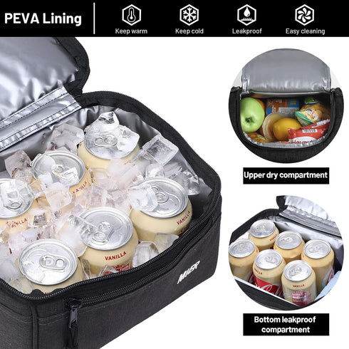 MIER Large Insulated Lunch Box - Dark Grey Cooler Tote Bag for Men, Women, Double Deck Cooler