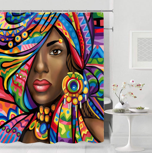 African American Woman Shower Curtain, Waterproof Polyester Bathroom Decor Set with 12 Hooks, 72 x 72 Inches