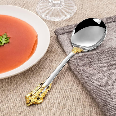 KEAWELL Gorgeous Round Soup Spoon Set of 4, 18/10 Stainless Steel, Luxury Bouillon Spoon