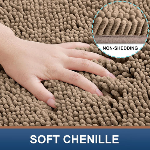 smiry Luxury Chenille Bath Rug, Extra Soft and Absorbent Shaggy Bathroom Mat Rugs, Machine Washable, Non-Slip Plush Carpet Runner for Tub, Shower, and Bath Room (24''x16'', Camel)
