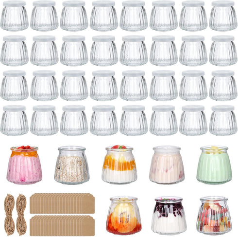 4oz Small Glass Jars 40Pack, Clear Glass Pudding Jars with PE Lids