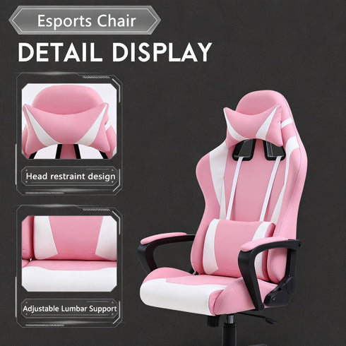 Pink Gaming Chair, Ergonomic High Back Video Game Chairs Racing Style with Lumbar Support, Headrest & Arms Gaming Chair