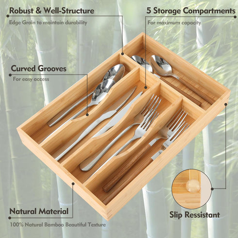 Bamboo Kitchen Drawer Organizer, 8.25 Inch Silverware Holder for Small Drawers, Cutlery Organizer