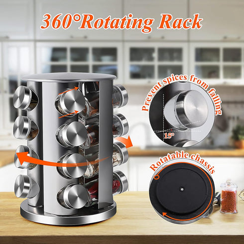 DOUBLE 2 C Revolving Countertop Spice Rack, Stainless Steel Seasoning Storage Organization, Spice Carousel Tower with