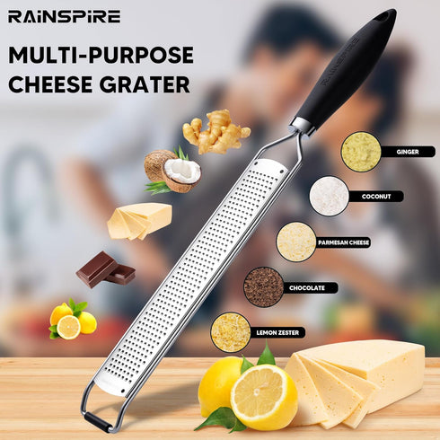 Rainspire 304 Upgraded Citrus Lemon Zester Grater, Easy Clean Dishwasher Safe, for Ginger Garlic Parmesan Cheese