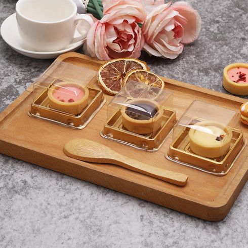 50 Set Gold Bottom Clear Cover Plastic Mini Cake Box, Muffin Box, Moon Cake Box