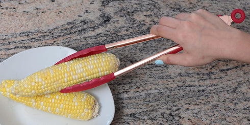 COOK WITH COLOR Stainless Steel Silicone Tipped Kitchen & BBQ Tongs Set, 2 Pc Tongs in Red