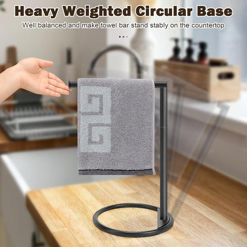 NearMoon Hand Towel Holder Stand, Thicken Metal L Shape Towel Rack for Bathroom Kitchen Vanity Countertop, Matte Black