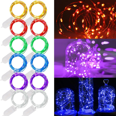 WATERGLIDE 12 Pack Fairy Lights Battery Operated (Included), 7 ft 20 LED