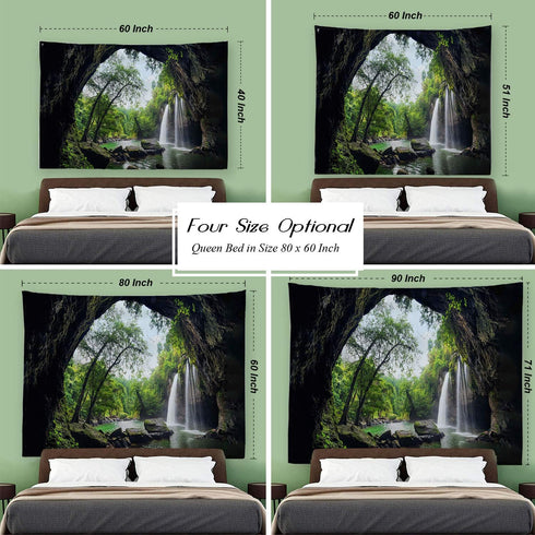 PROCIDA Mountain Cave Tapestry, Forest Wall Hanging Waterfall Nature Landscape for Bedroom Living Room, 60" W x 40" L