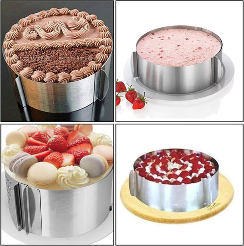 2 PCS Adjustable Stainless Steel Cake Mold Ring Set, 6 to 12 Inch Round Mousse Ring for Baking Supplies