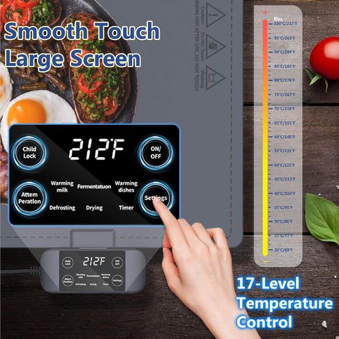 17 Setting 6 Waterproof Electric Food Warming Mat, Food Grade Silicone Warming Tray with Temp and Hours Timer, Full