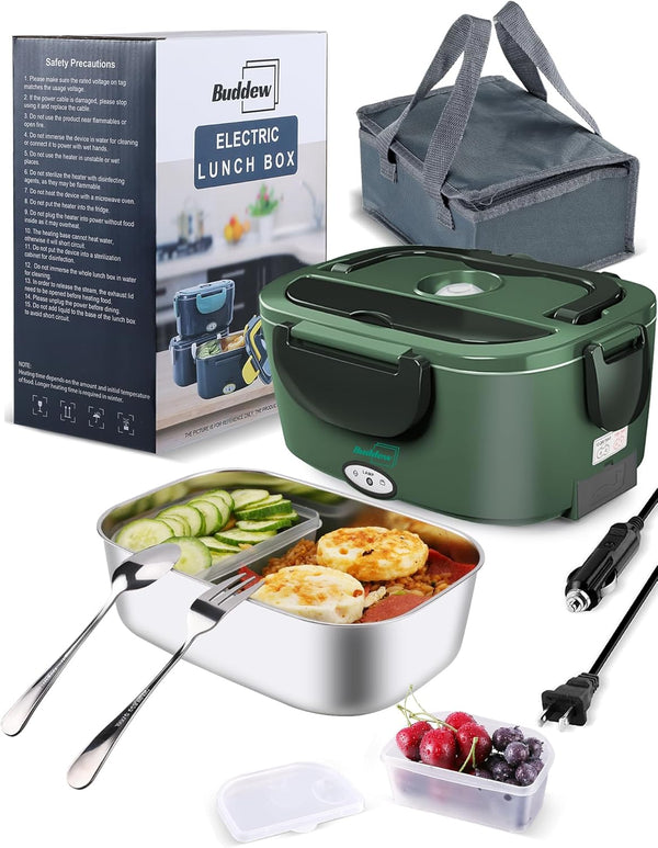Buddew Electric Heated Lunch Box, 80W Fast Heating, 1.5L Food-Grade 304 Stainless