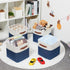 HNZIGE Fabric Cube Storage Bins, Set of 4, Closet Storage Bins for Organizing Home Office (White Blue)