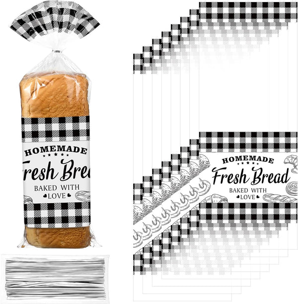 Sabary 50 Pcs Homemade Bread Bags with Ties Black Buffalo Plaid Bread